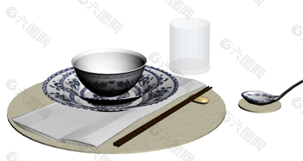 中式餐具3d模型图片