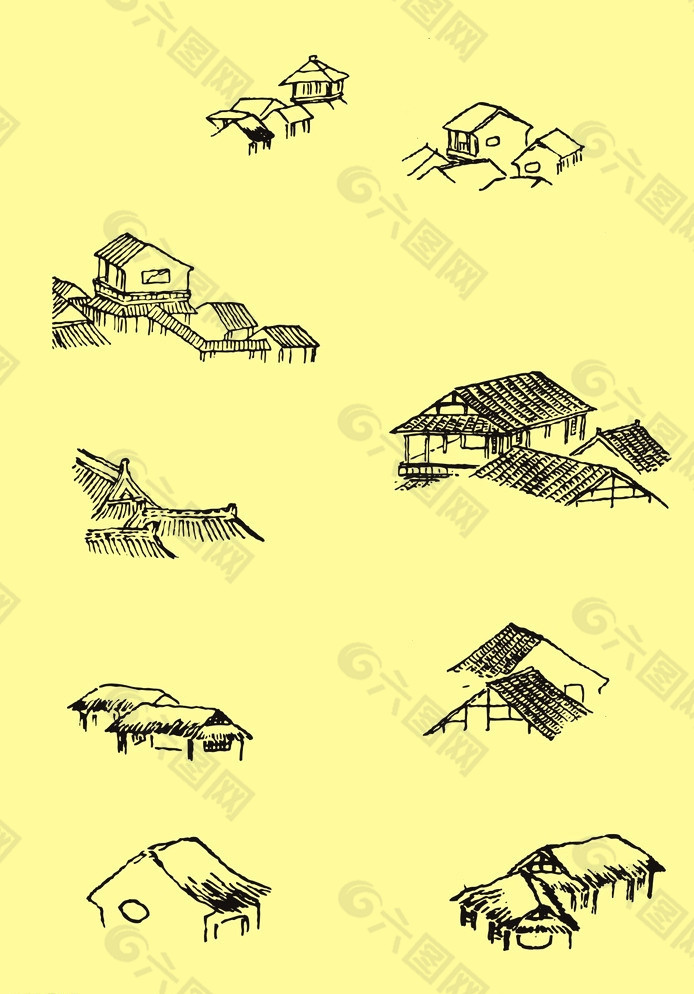 中式房屋图画图片