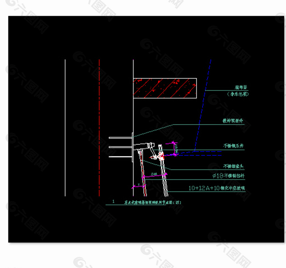 玻璃幕墙顶部纵剖节点图图片