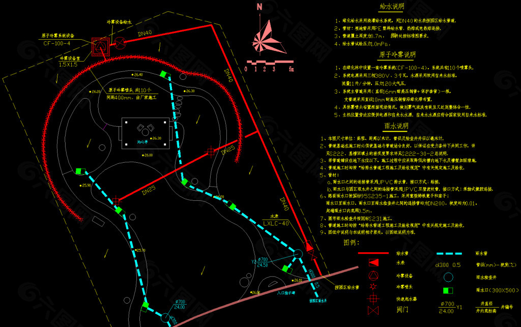 公园景观 给排水总平面图片