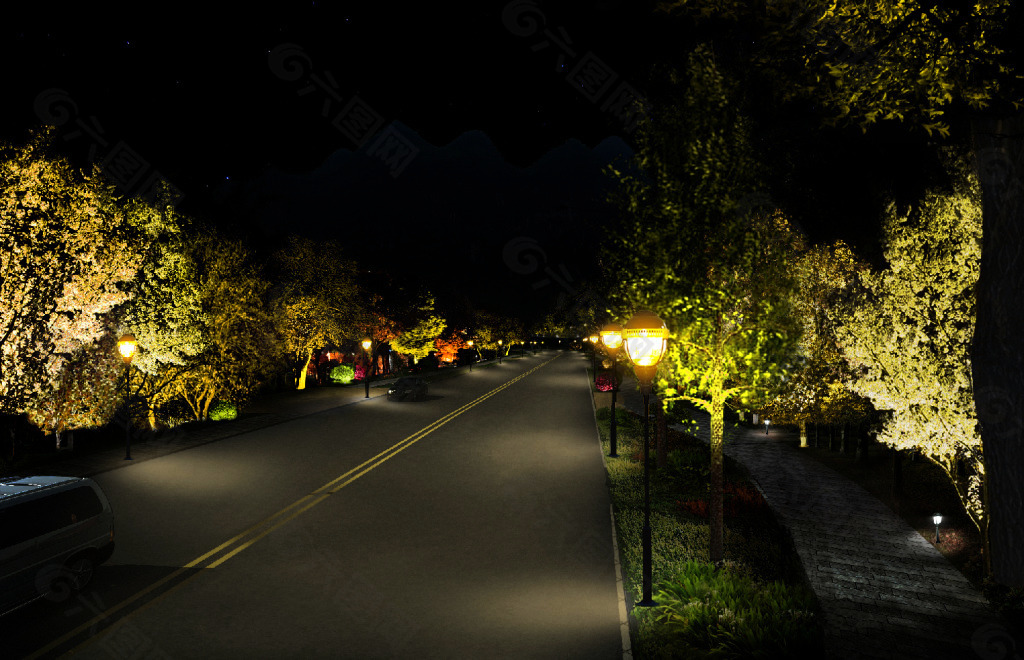 迎宾路夜景照明亮化效果图