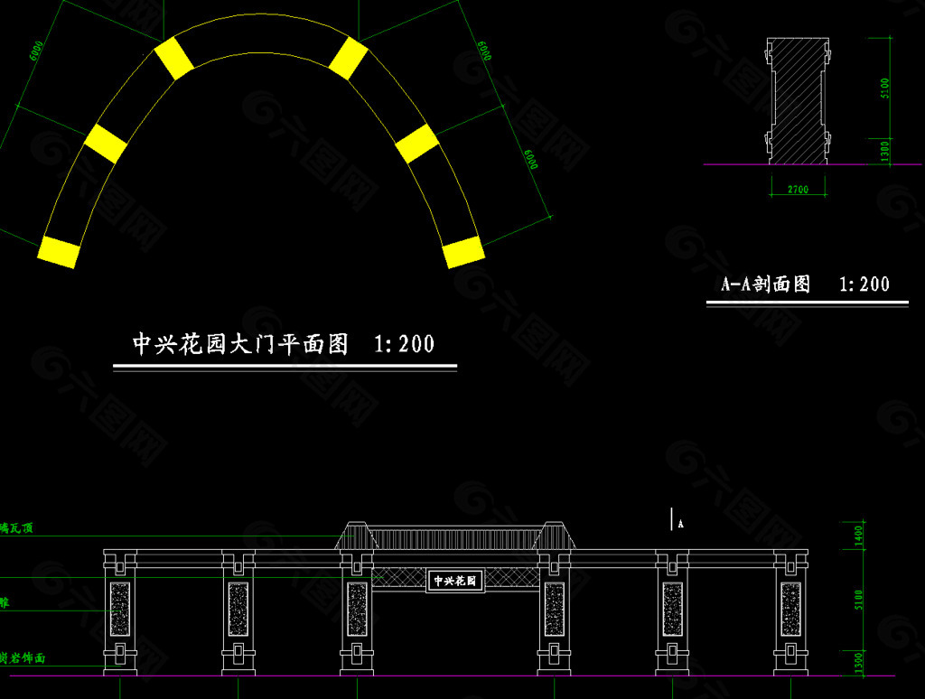 公园景观 大门立面展开图图片