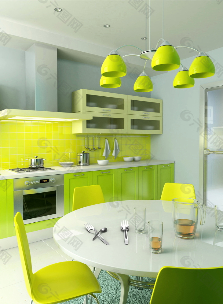 绿色清新家居厨房图片