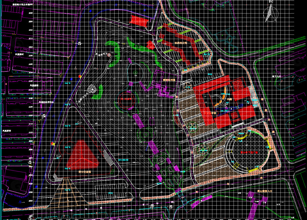 公园景观总平面网格放样图片