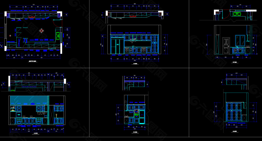 4套厨柜设计CAD图纸图片