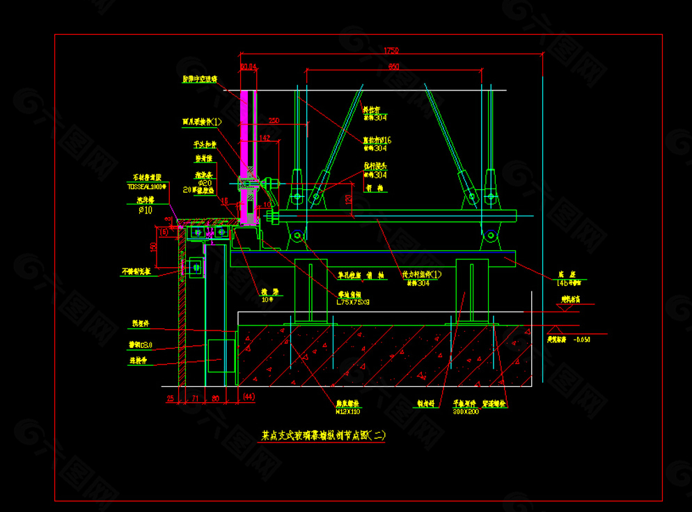 玻璃幕墙纵剖节点图图片