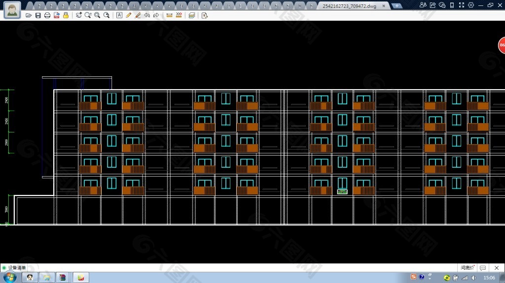 某五个单元住宅楼cad立面设计图纸