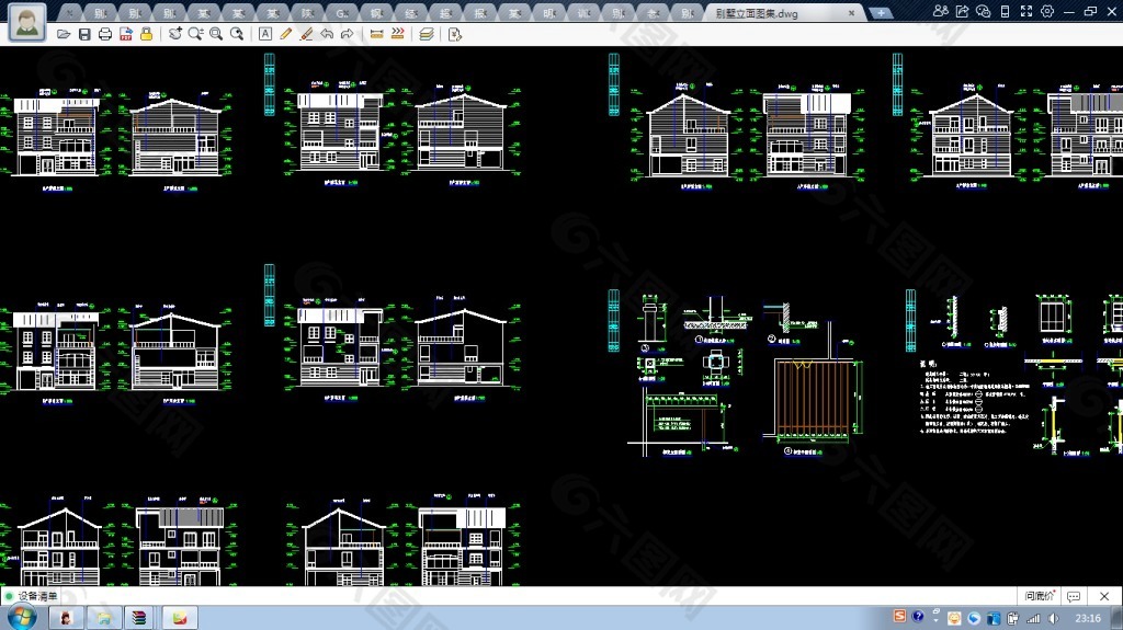 三层独栋别墅cad立面设计图纸
