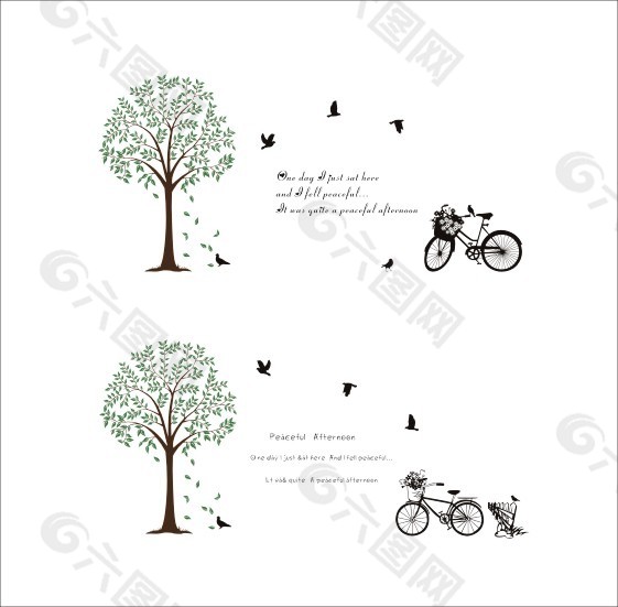 树下的自行车矢量文件下载