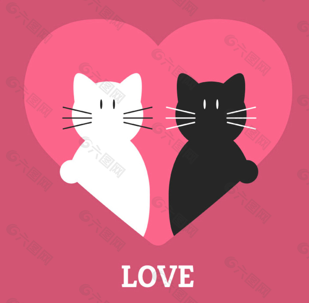 爱心中的黑猫与白猫矢量素材图片背景素材免费下载 图片编号 六图网