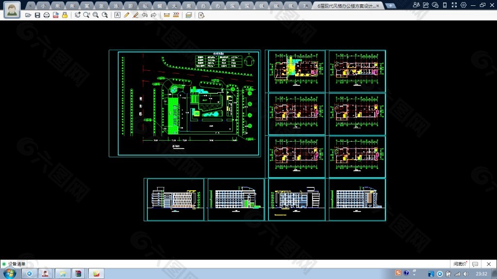现代化6层全套办公楼CAD方案设计图