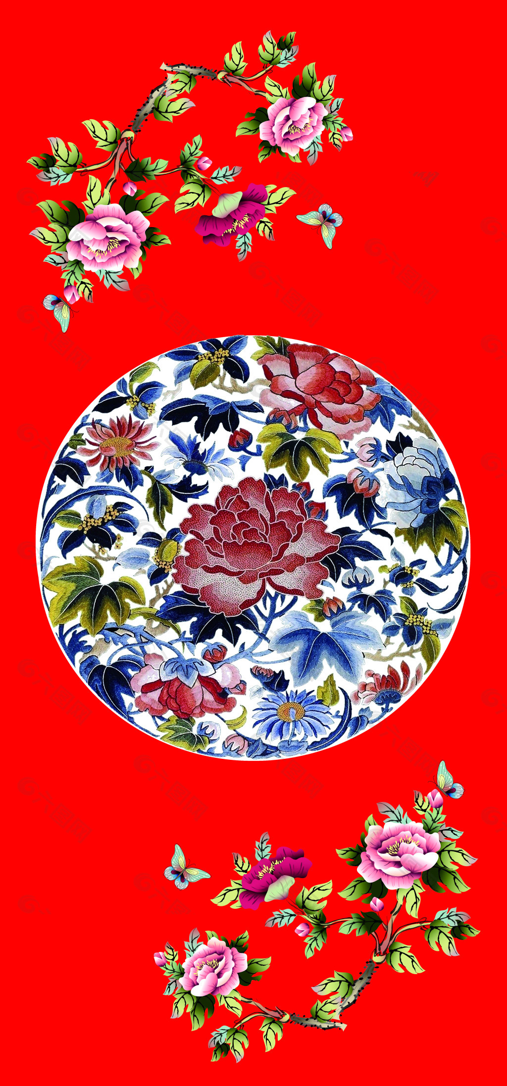 中式婚礼团绣花纹背景素材