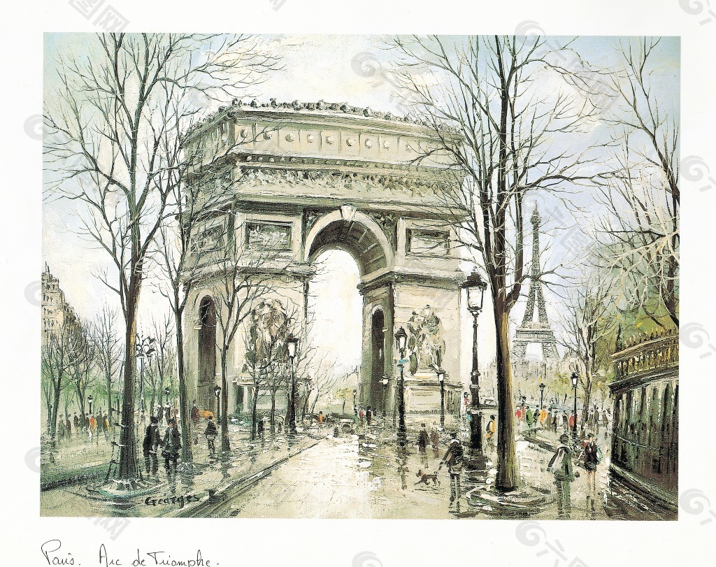 法国巴黎凯旋门实景油画