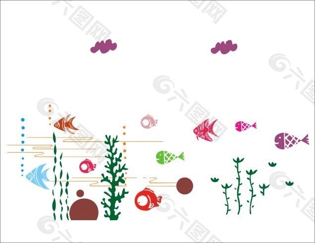 海底世界各种小鱼矢量图