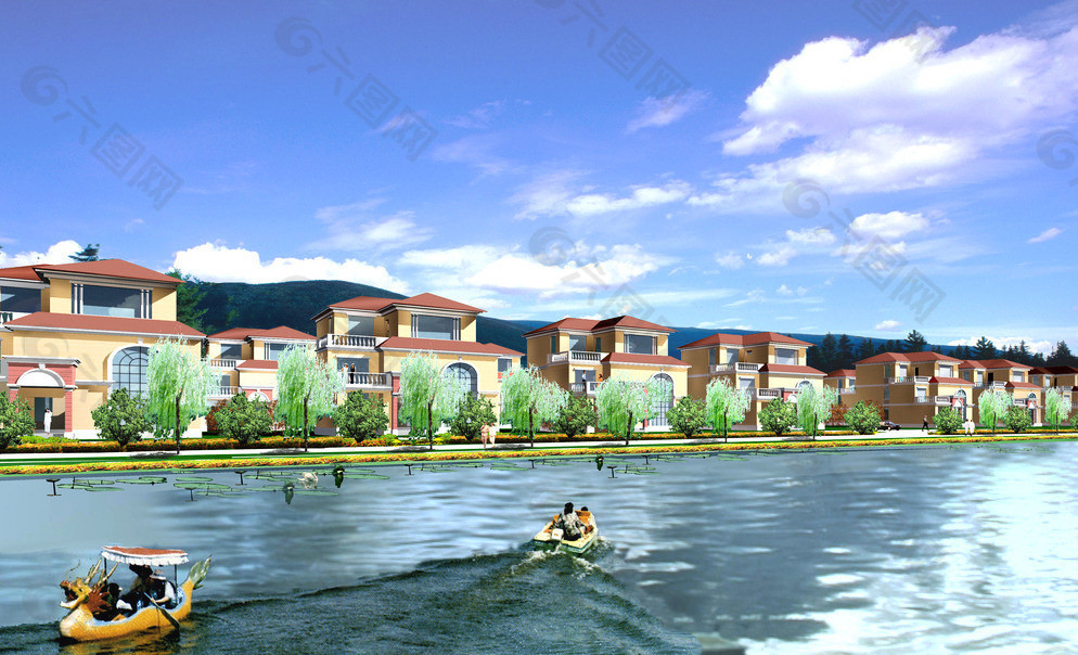 依山傍水别墅冲浪图片