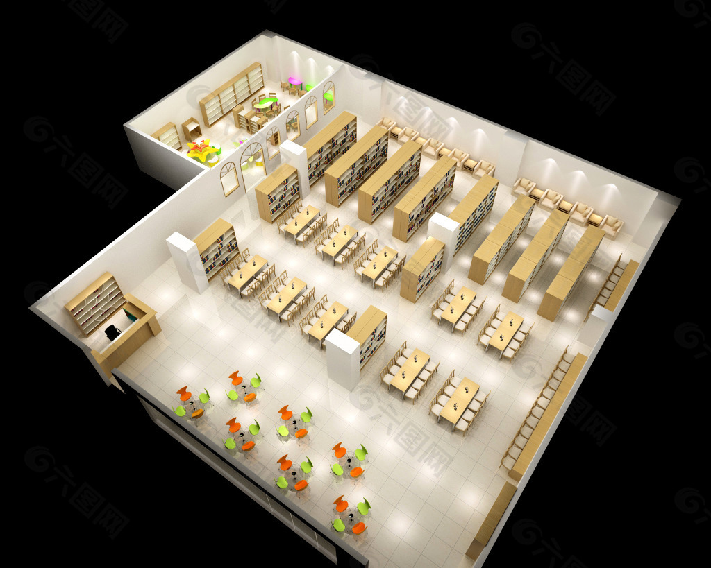 家具行业图书馆3D室内模型效果图