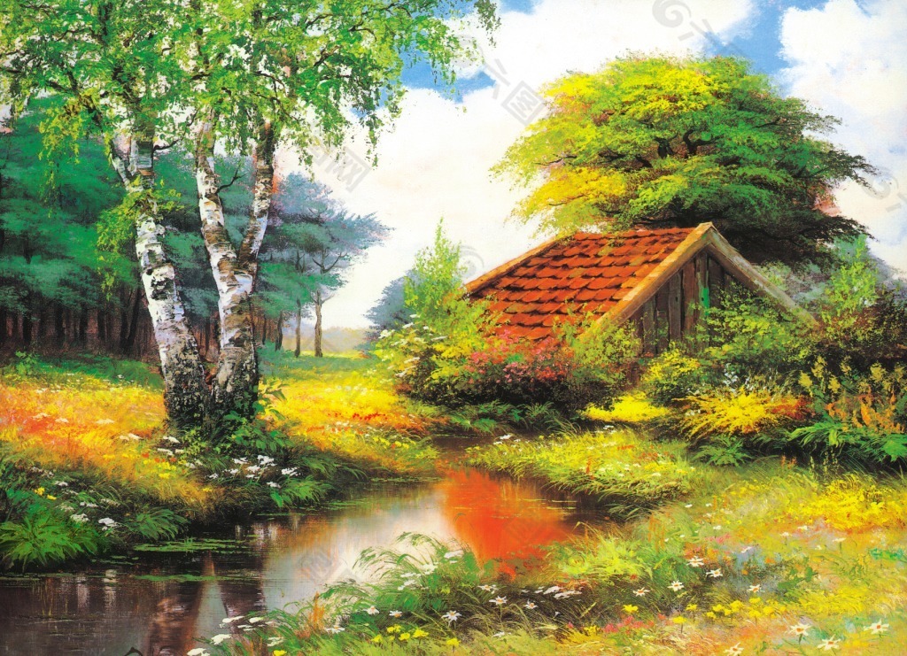 野外郊区风景油画