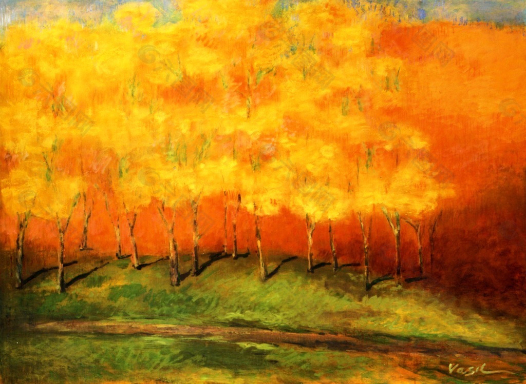 秋季枫林现代风景油画