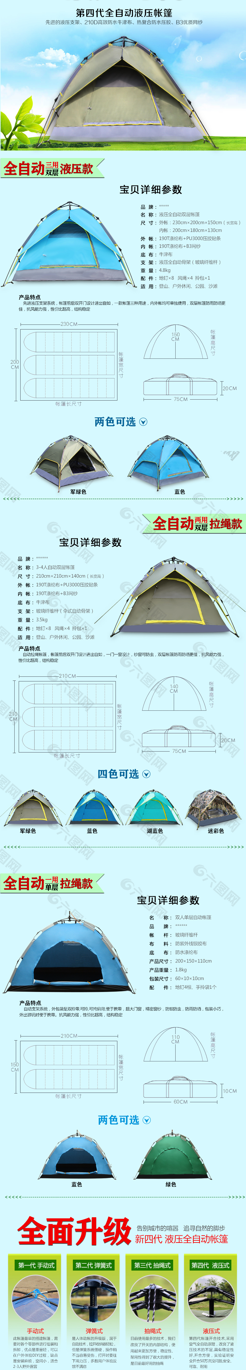 全自动液压户外旅游野营帐篷详情页