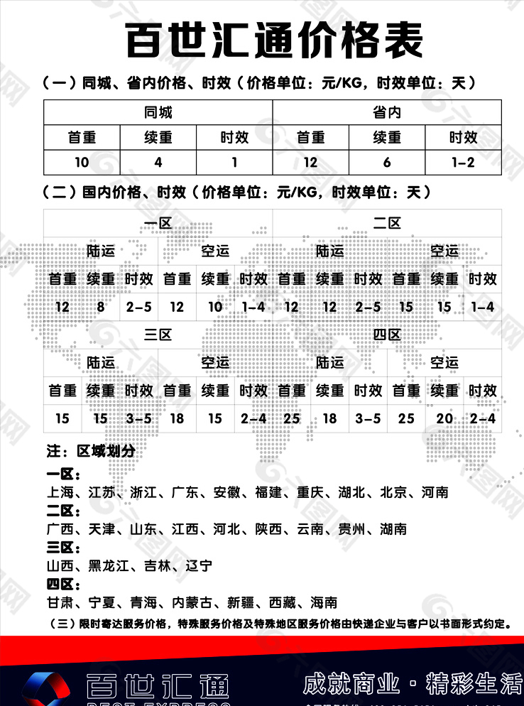 百世汇通最新价格表图片