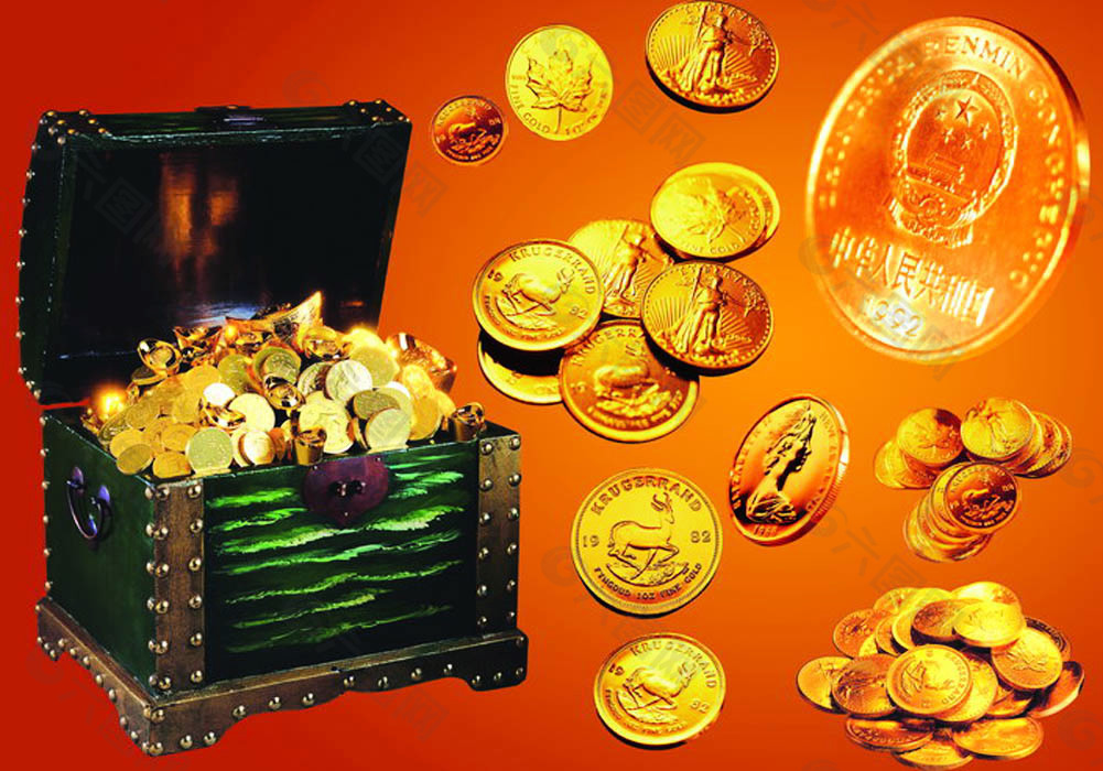 金融元素宝箱金币硬币
