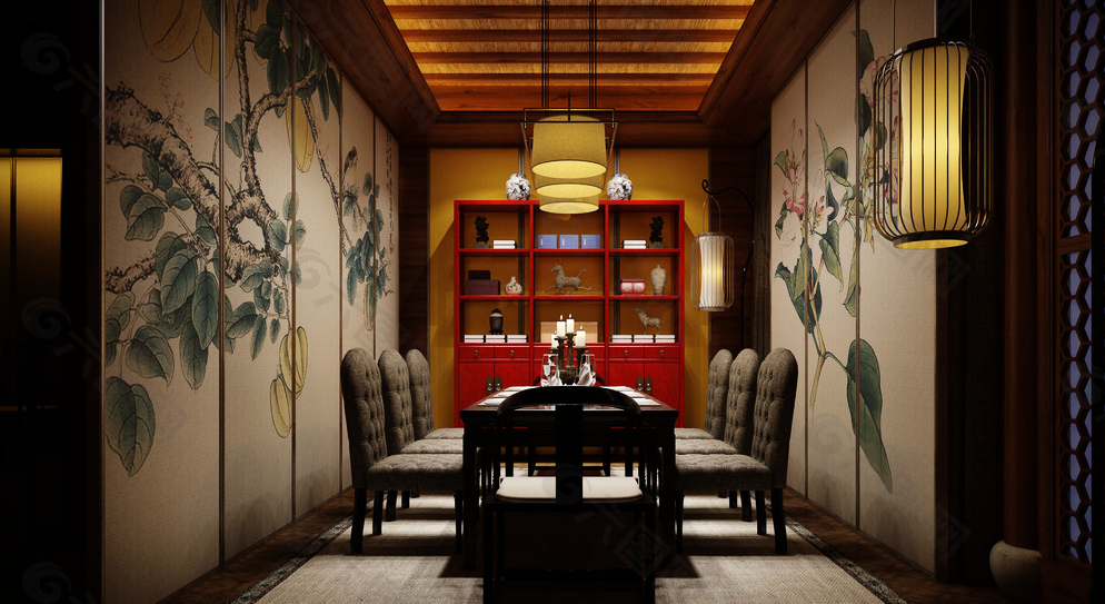 中式古典餐厅效果图图片装饰装修素材免费下载(图片编号:5227774)