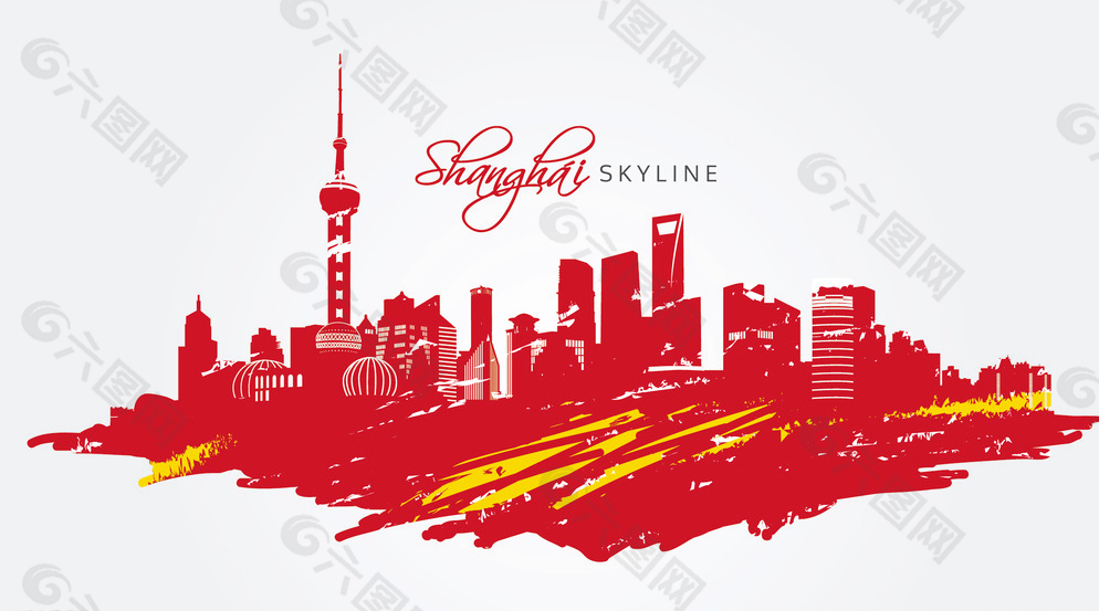 上海手绘彩色城市矢量图片