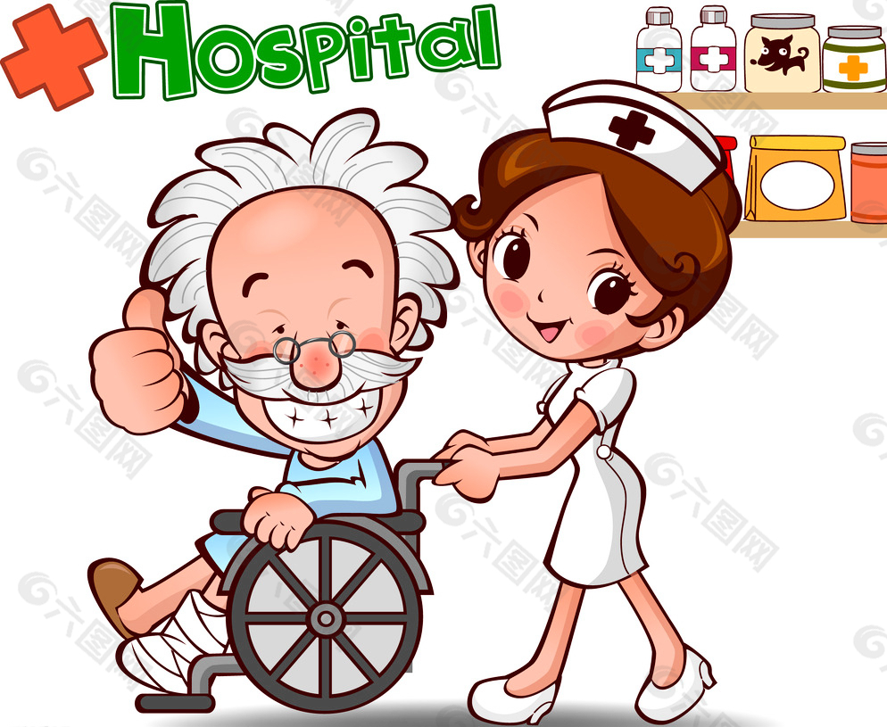 小护士跟病人卡通动漫插画图片