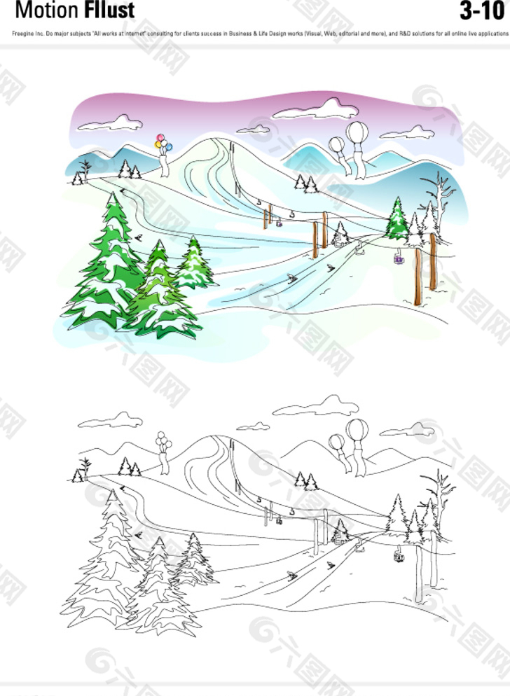 滑雪场插画图片