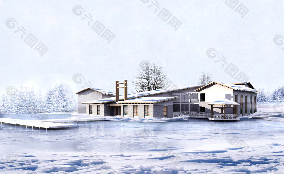 别墅雪景图片