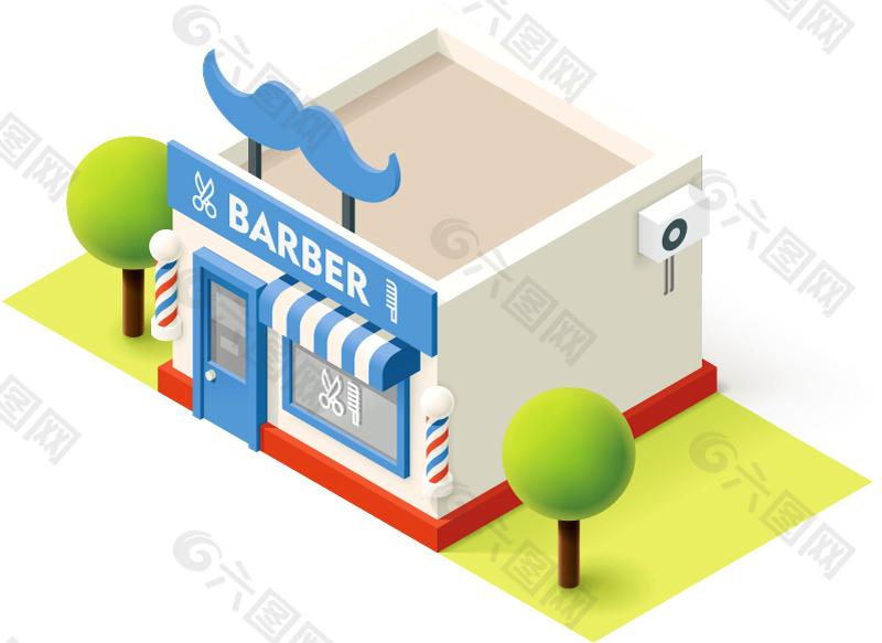 立体理发店设计矢量素材