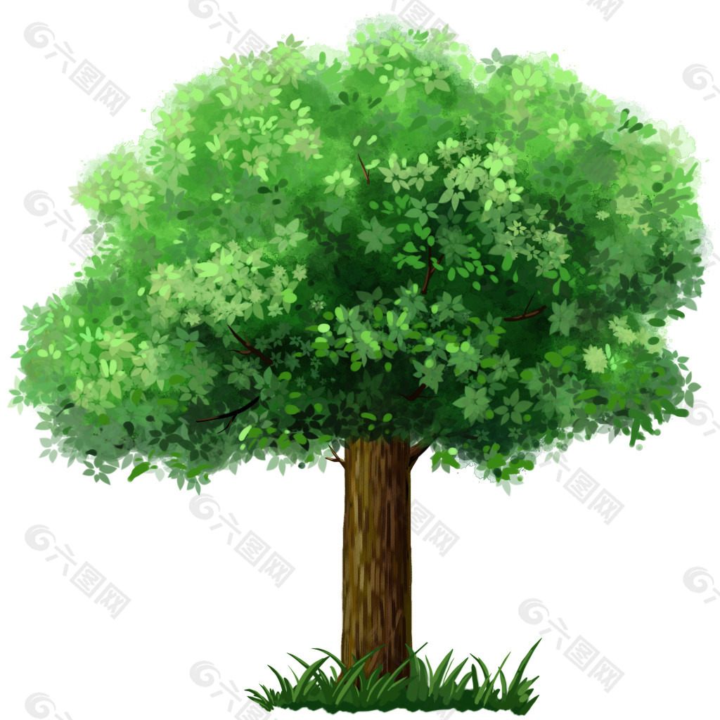 绿色树卡通风大自然植物png素材免费下载 - 觅知网