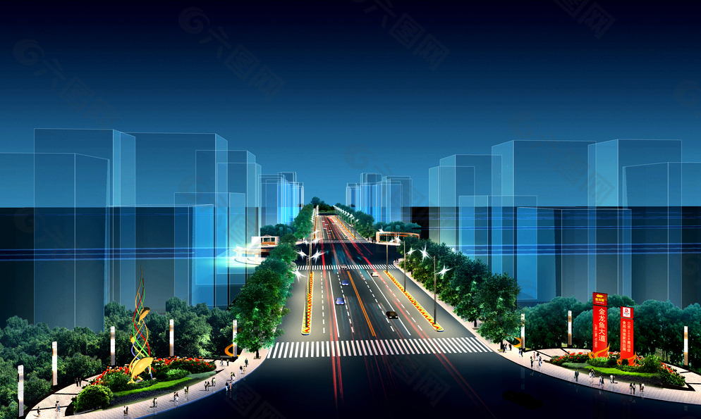 城市马路景观夜景图片