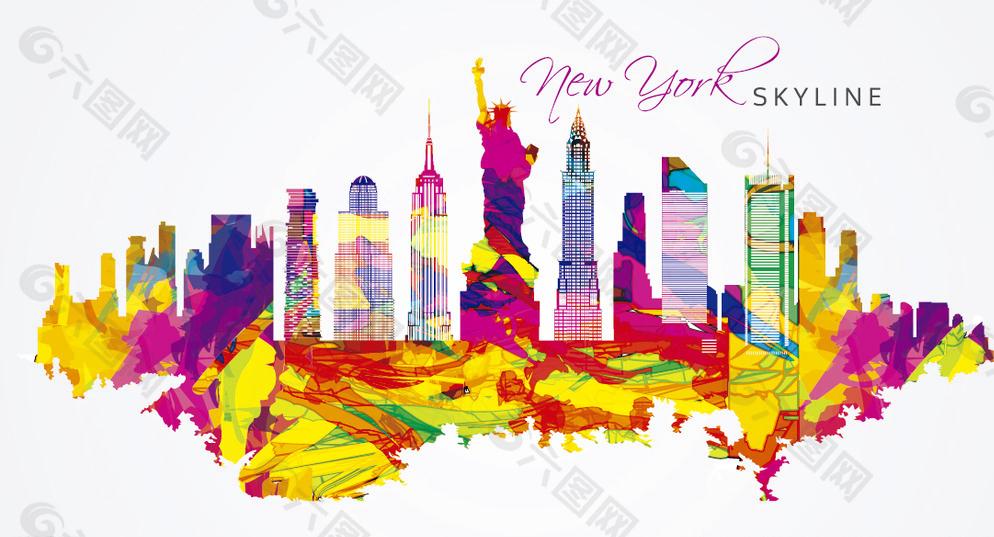 纽约彩色城市地标建筑物背景图片