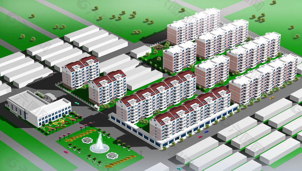 住宅区规划设计鸟瞰图图片
