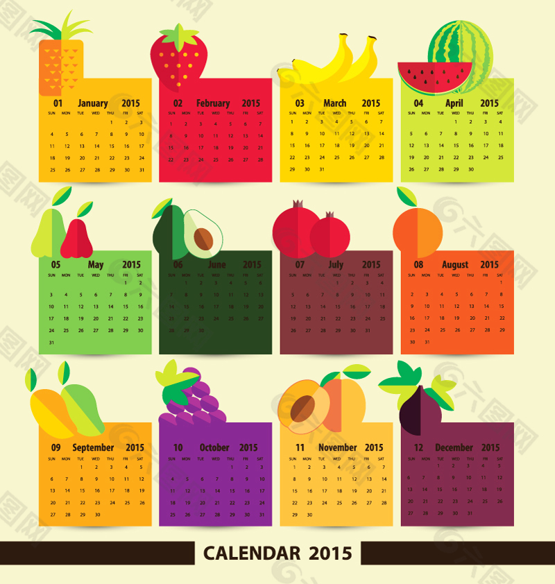 水果标贴年历矢量素材