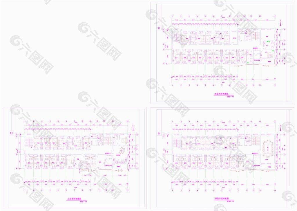 某宾馆的三四五层平面图