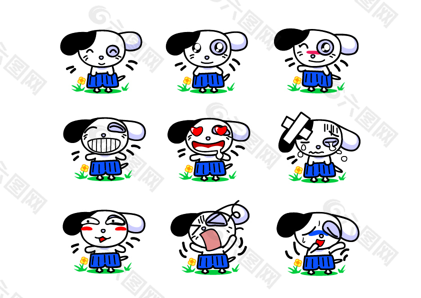 可爱Q版小狗表情卡通矢量动物设计
