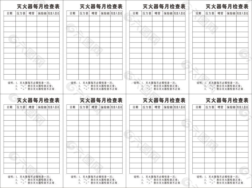 灭火器每月检查表