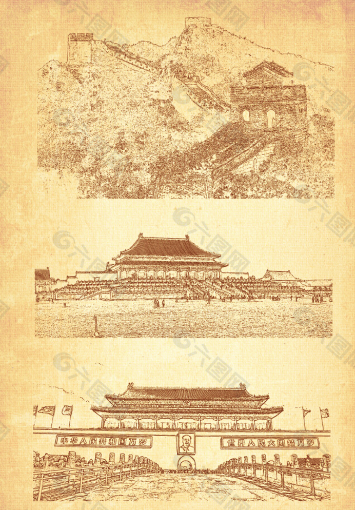 矢量中国建筑剪影图片