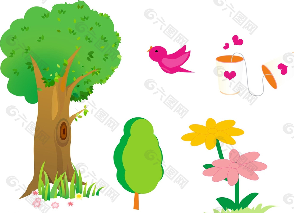 树木 花朵 插画图片