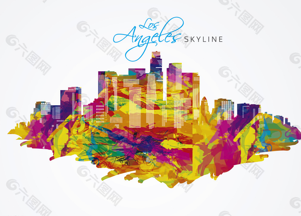 洛杉矶手绘彩色城市矢量图片
