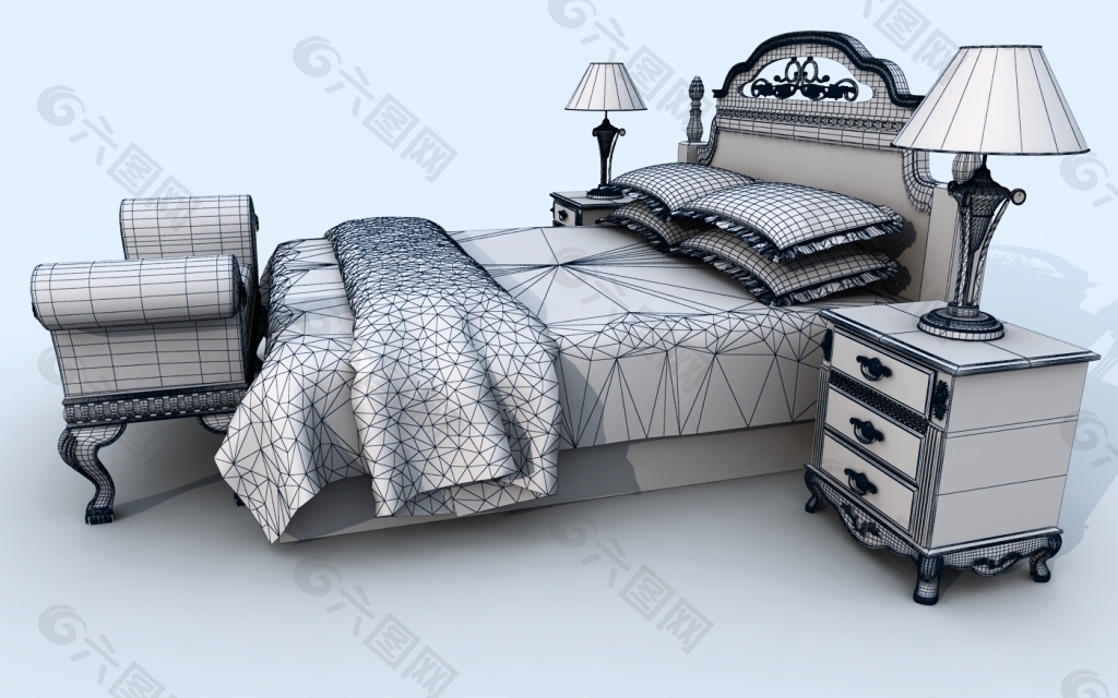 欧式卧室床模型
