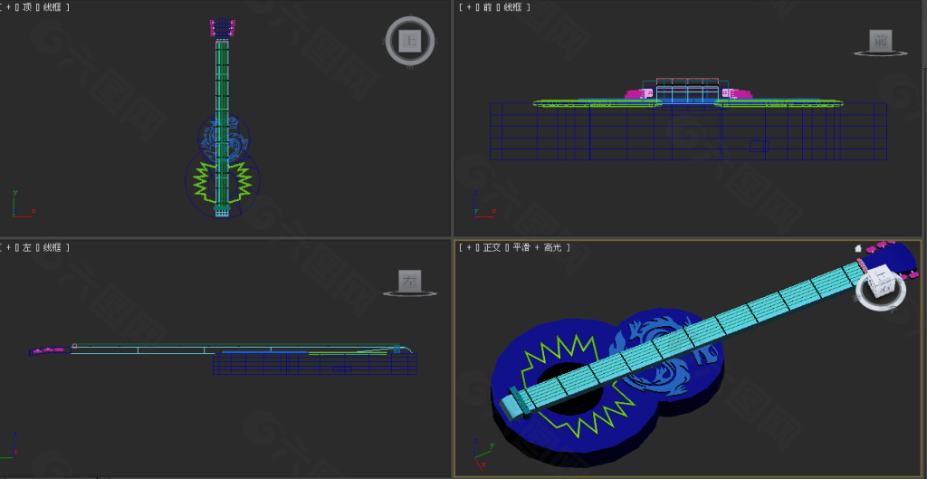 3d时尚吉他模型做法