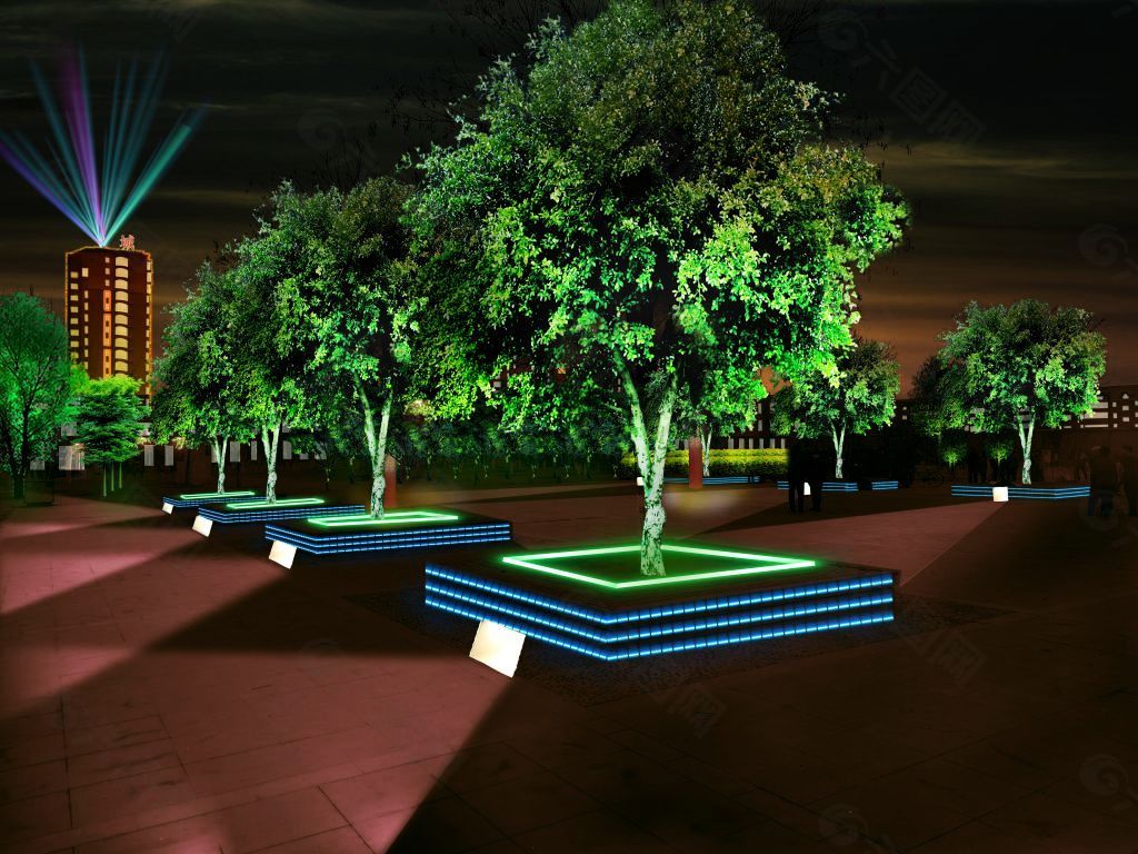 公园夜景3D效果图