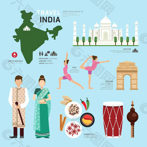 旅遊文化之印度文化設計元素素材免費下載(圖片編號:5349594)-六圖網