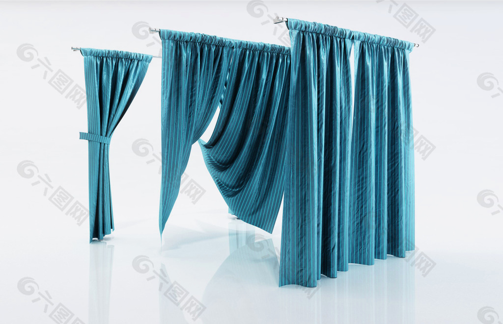 蓝色窗帘模型