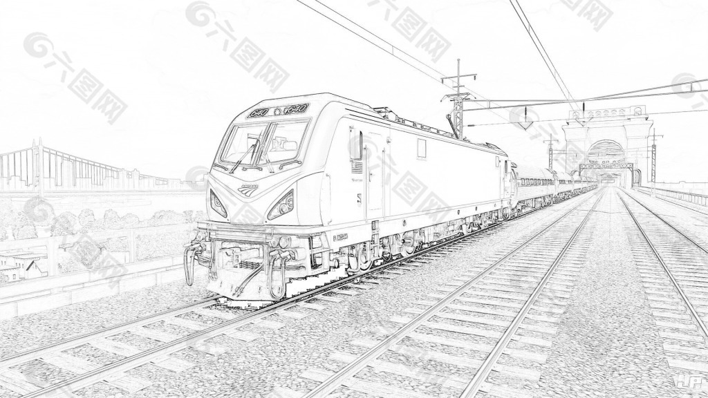 火车轨道素描画图片