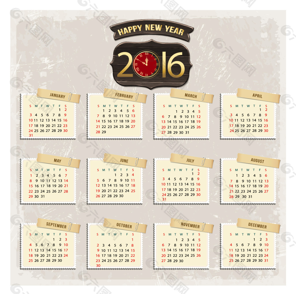 2016日历矢量图（三）