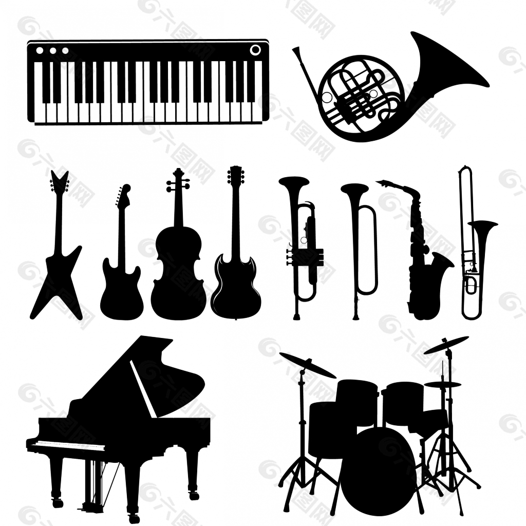 乐器黑白矢量图设计元素素材免费下载(图片编号:5356305)